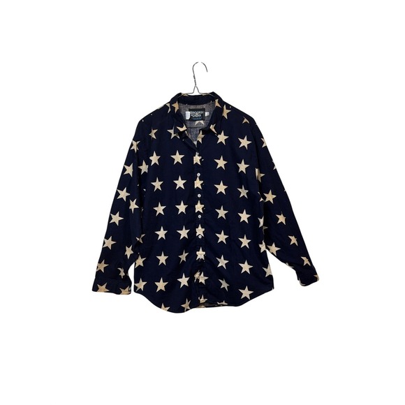 Brooks & Dunn Tops - Brooks & Dunn Button Down Shirt Women Large Navy Blue Star Print Western 90s USA